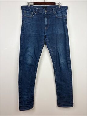 Uniqlo Selvedge Jeans Mens 36 x 32 Dark Blue Stretch Mid Rise Straight Slim